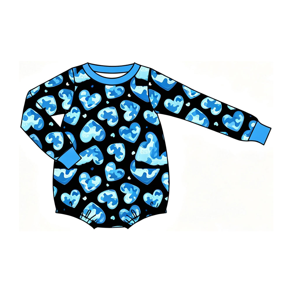 (Preorder new) No moq Baby Blue Camo Heart Print  Long Sleeve Top Pants Pajama Set Rompers Pullovers Top