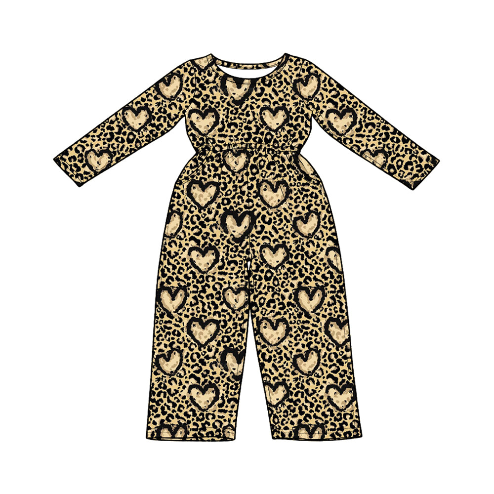 (Preorder new) No moq Baby Girls Valentine Leopard Heart Long Sleeve Top Pants Set Jumpsuits
