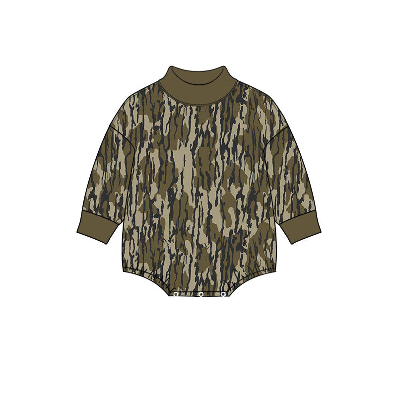 (Preorder new) No moq Baby Boys Camo Turtleneck Long Sleeve Bubble Romper