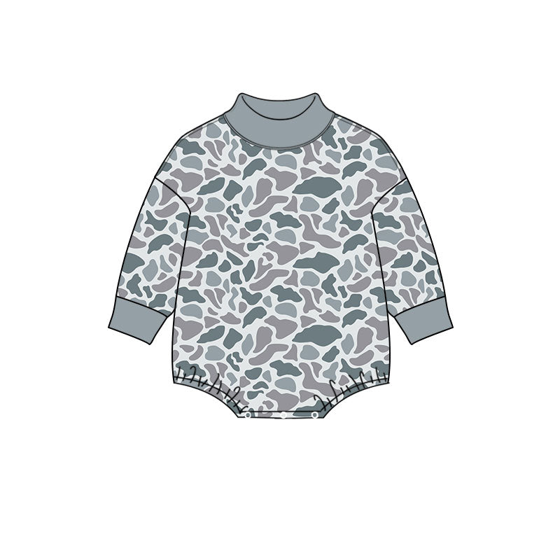 (Preorder new) No moq Baby Boys Camo Turtleneck Long Sleeve Bubble Romper