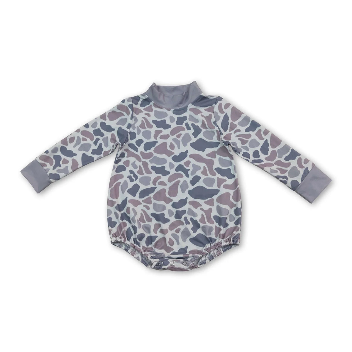 RTS NO MOQ Sibling milk silk High Neck Baby Boys Camo Print Long Sleeve Bubble Romper