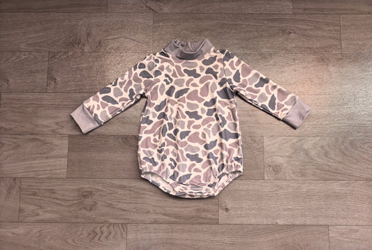 (Sample) No moq milk silk LR3260 Baby Boys High Neck Long Sleeve Light Grey Camo Rompers