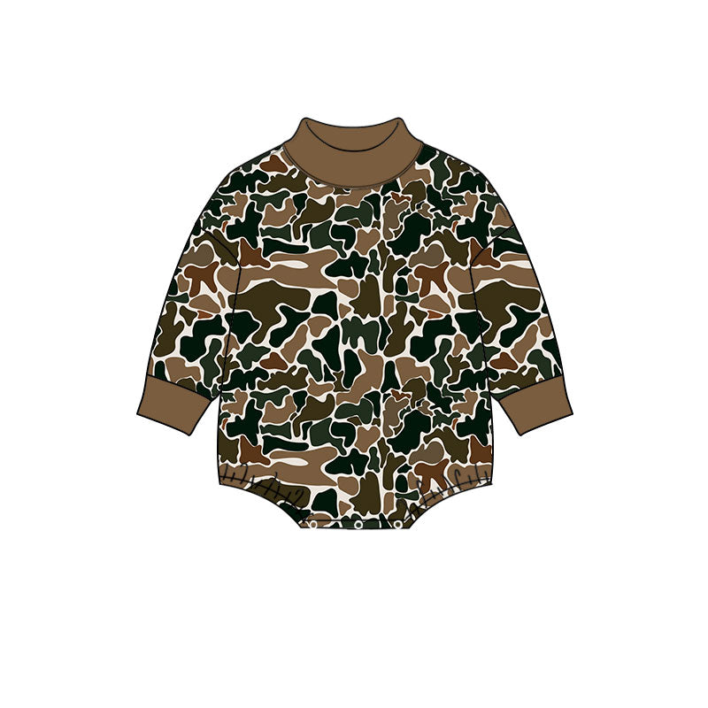 (Preorder new) No moq Baby Boys Camo Turtleneck Long Sleeve Bubble Romper