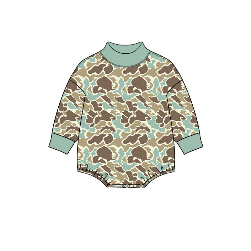 (Preorder new) No moq Baby Boys Camo Turtleneck Long Sleeve Bubble Romper