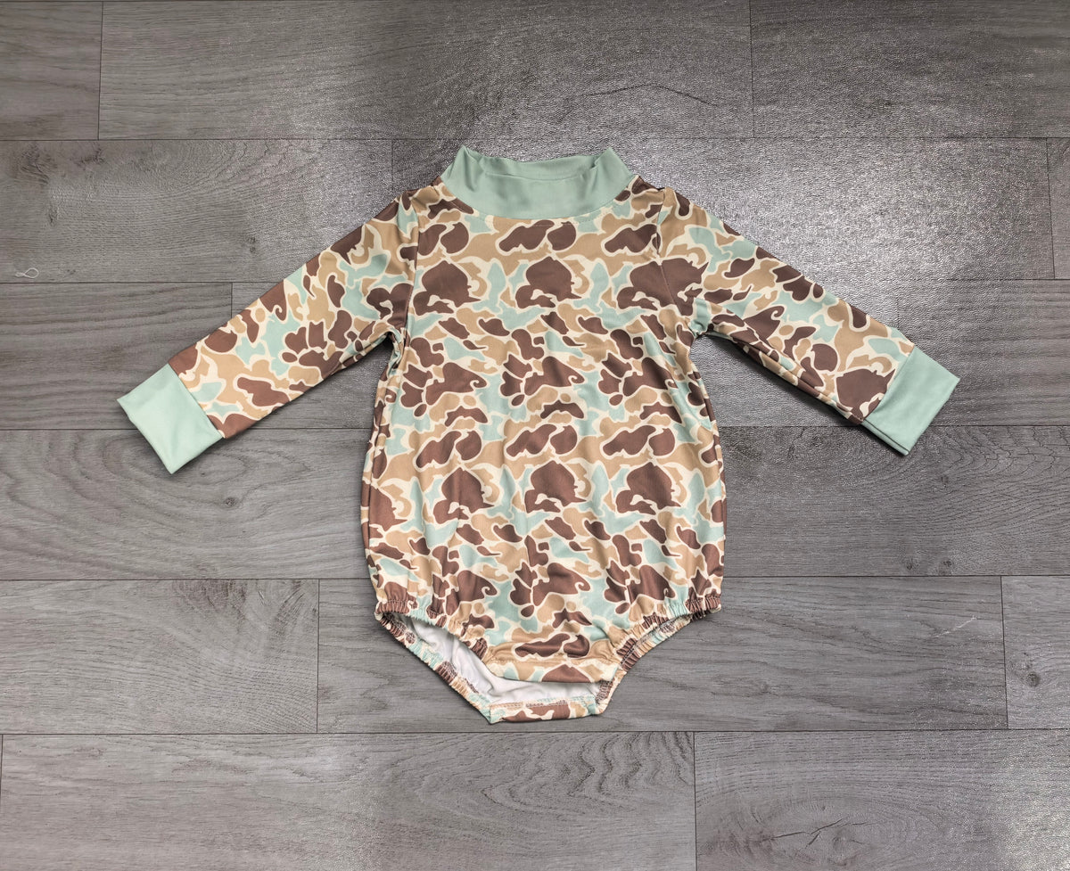 (Sample) No moq milk silk LR3262 High Neck Baby Boys Green Camo Long Sleeve Rompers Casual Daily Wear
