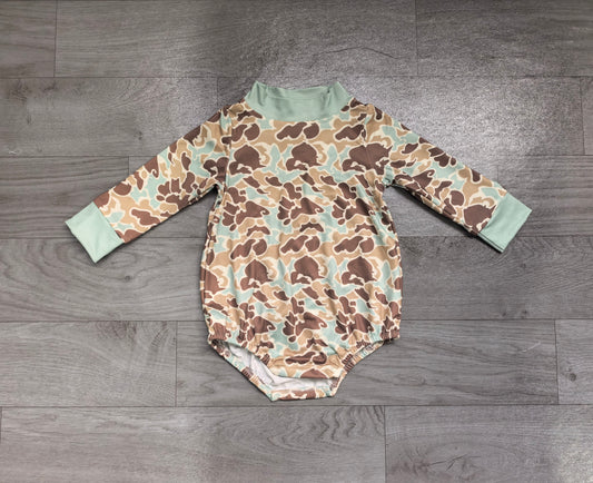 (Sample) No moq milk silk LR3262 High Neck Baby Boys Green Camo Long Sleeve Rompers Casual Daily Wear