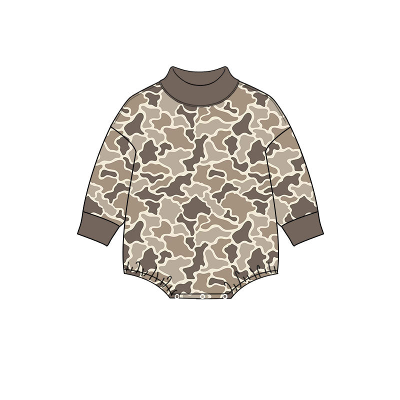 (Preorder new) No moq Baby Boys Camo Turtleneck Long Sleeve Bubble Romper