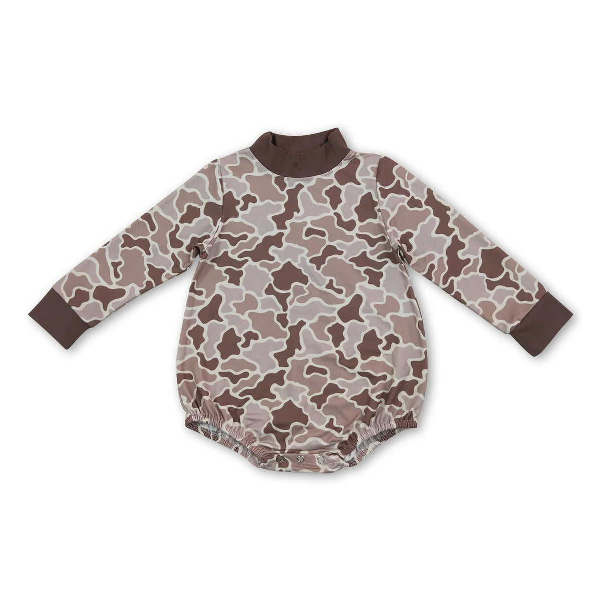 RTS NO MOQ Sibling milk silk High Neck Baby Boys Camo Print Long Sleeve Bubble Romper