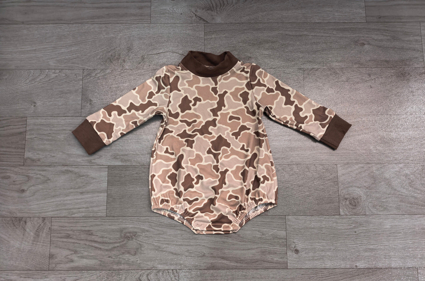 (Sample) No moq milk silk LR3263  Baby Boys High Neck Long Sleeve Khaki  Camo Rompers