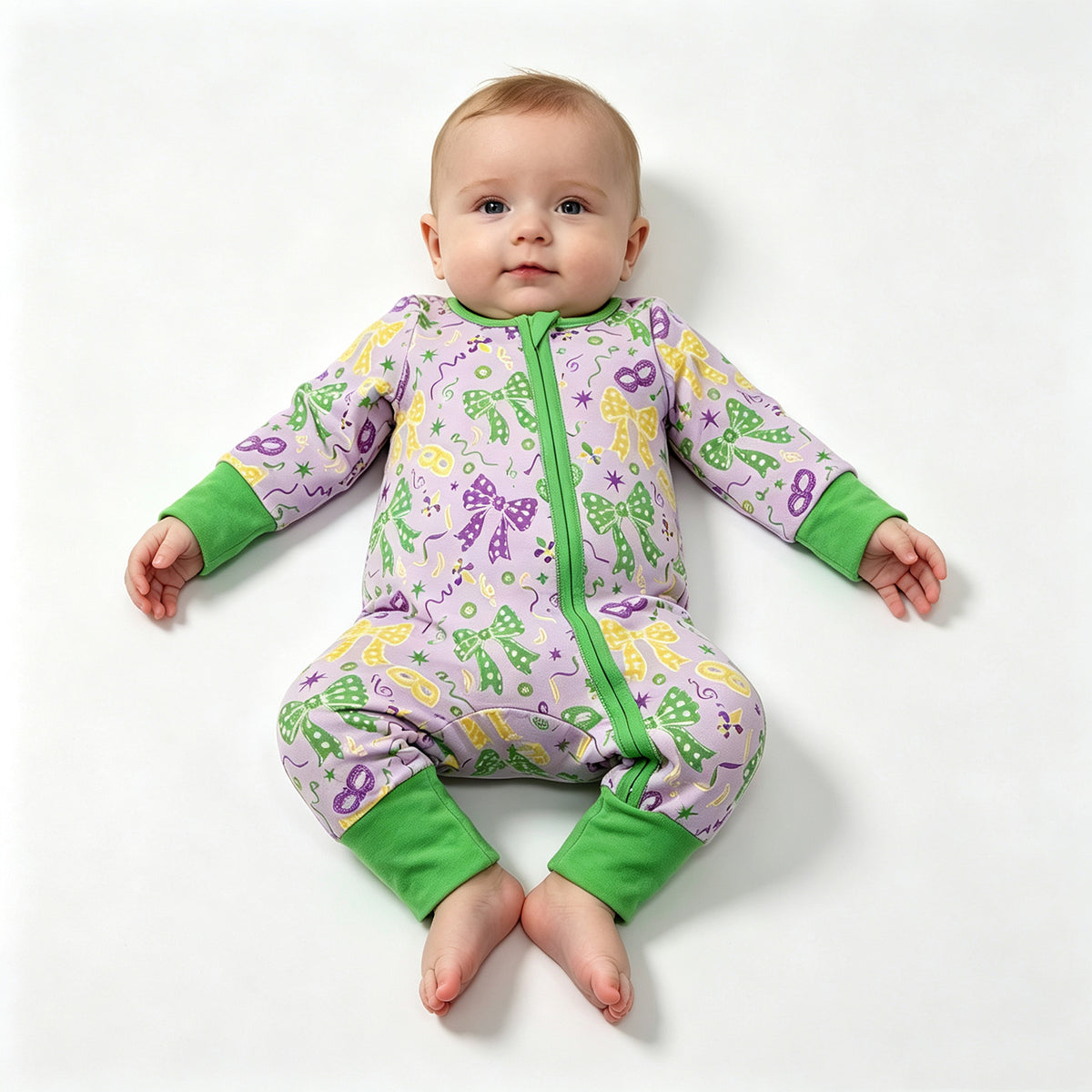 (Sample) No moq milk silk LR3268 Baby Boys Bows Print Two Way Zip Convertible Daily Long Sleeve Rompers
