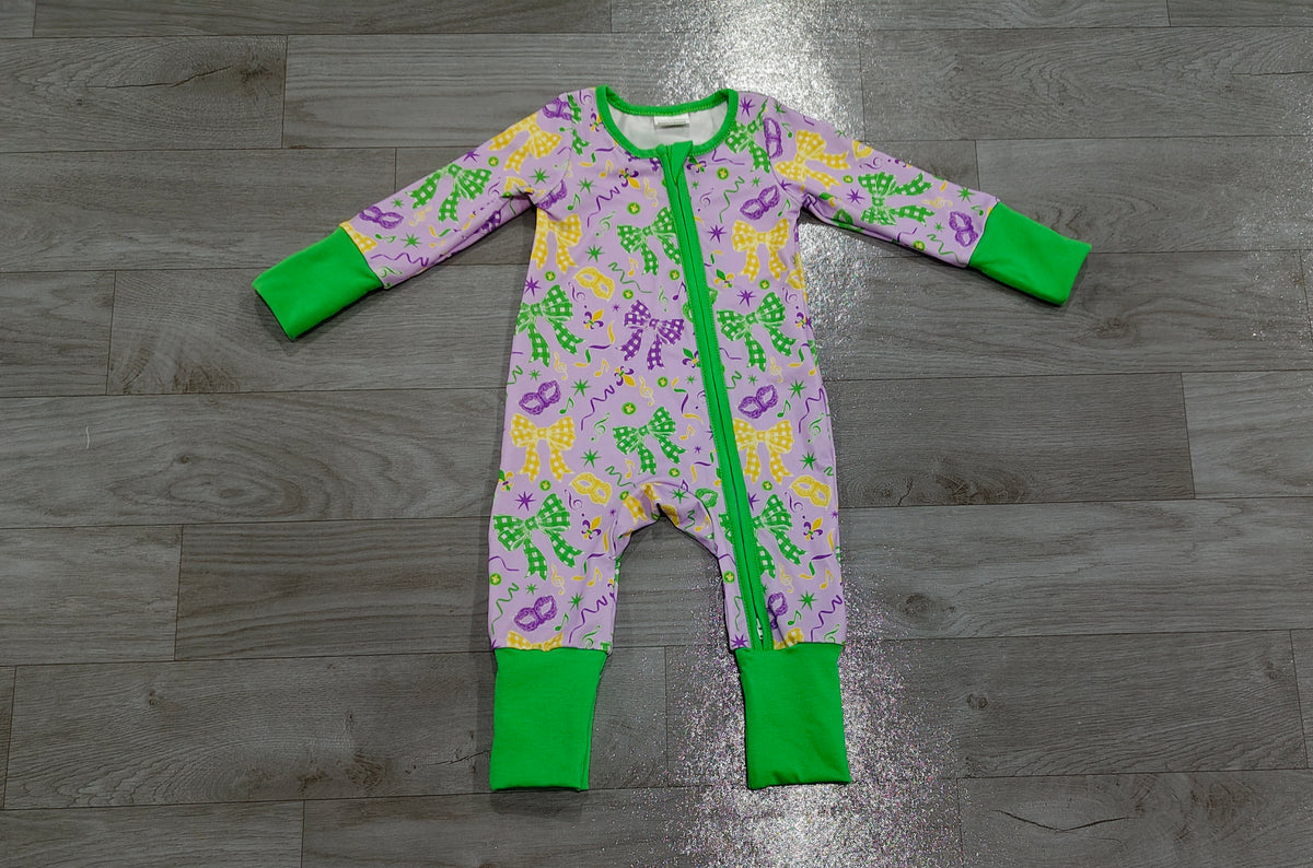 (Sample) No moq milk silk LR3268 Baby Boys Bows Print Two Way Zip Convertible Daily Long Sleeve Rompers