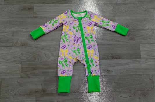 (Sample) No moq milk silk LR3268 Baby Boys Bows Print Two Way Zip Convertible Daily Long Sleeve Rompers