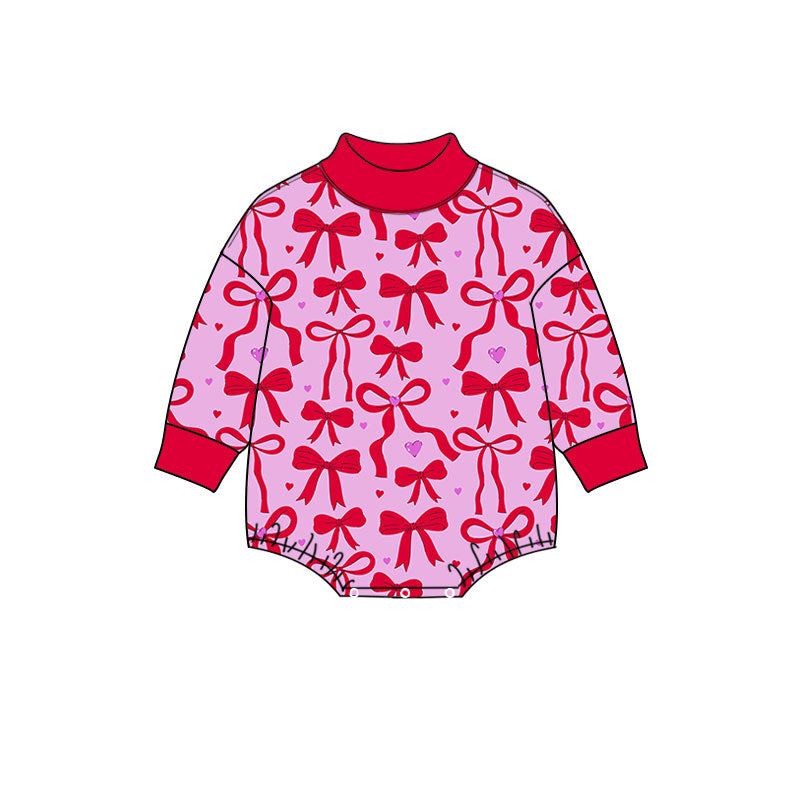 (Preorder new) No moq Baby Girls Long Sleeve Bows Hearts Valentines Ruffle Romper