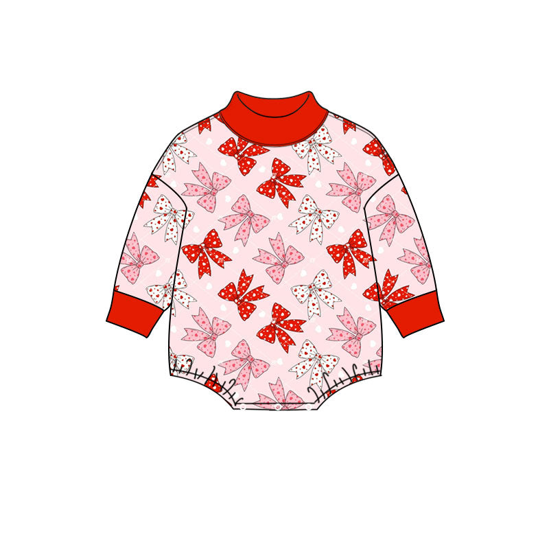 (Preorder new) No moq Baby Girls Long Sleeve Bows Hearts Valentines Ruffle Romper