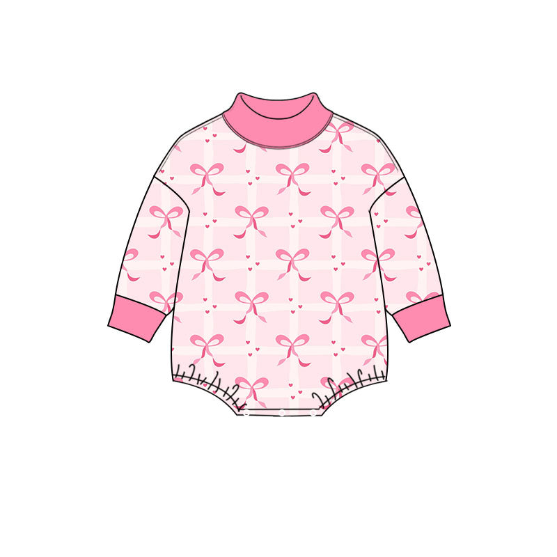 (Preorder new) No moq Baby Girls Long Sleeve Bows Hearts Valentines Ruffle Romper