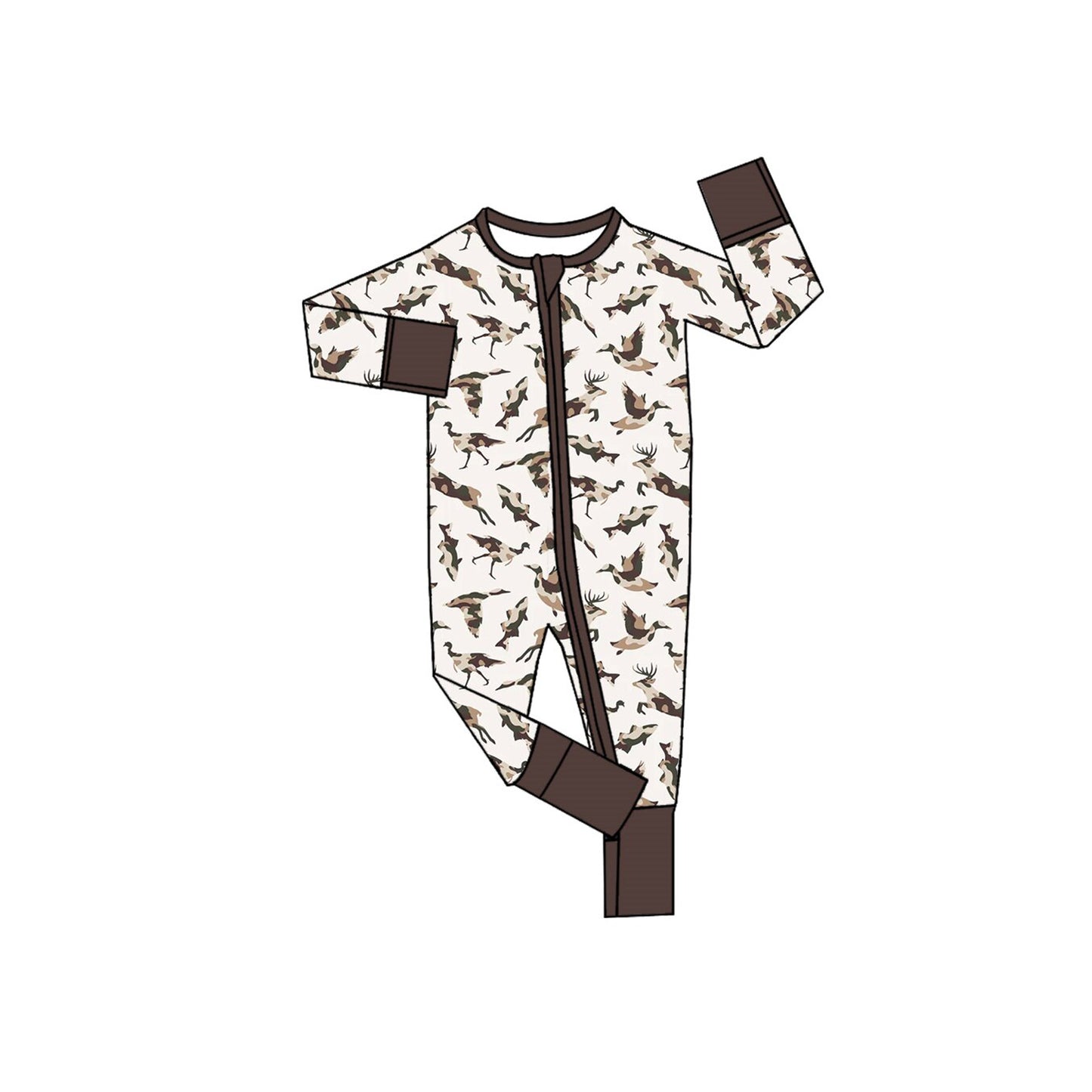 (Preorder new) No moq Baby Boys Ducks Print Zip Pullovers Leggings Hunting Clothes Set Pajamas Set Romper