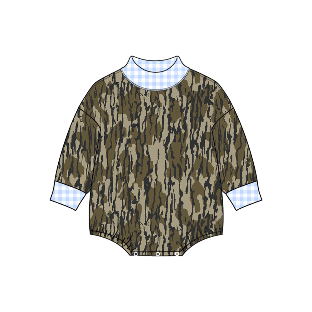 (Preorder new) No moq Baby Girls Boys Long Sleeve Wood Camo Print T‑shirts Top Camo Rompers