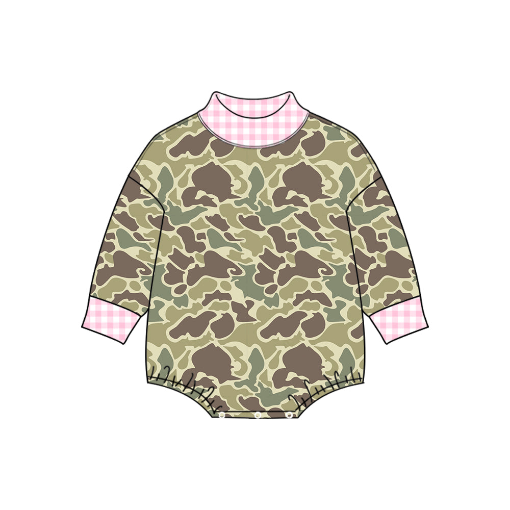 (Preorder new) No moq Baby Girls Boys Long Sleeve Wood Camo Print T‑shirts Top Camo Rompers
