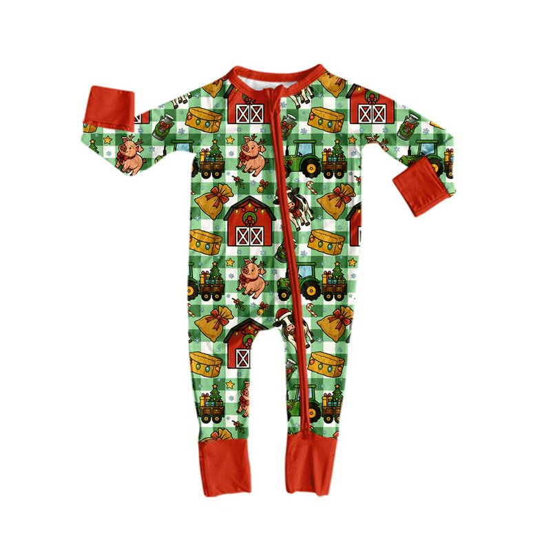 (Preorder new) No moq baby Boys Farm Green Long Sleeve Matching Pajamas Set Romper Blankets