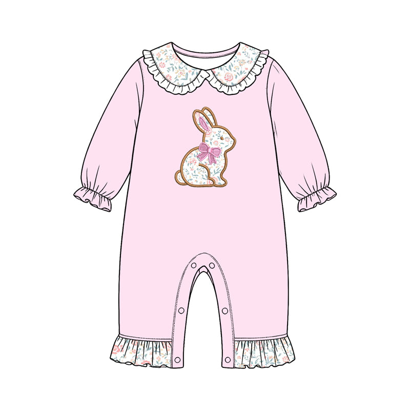 (Preorder new) No moq Baby Girls milk silk rabbit pattern Ruffled Collar long sleeve sets dress romper