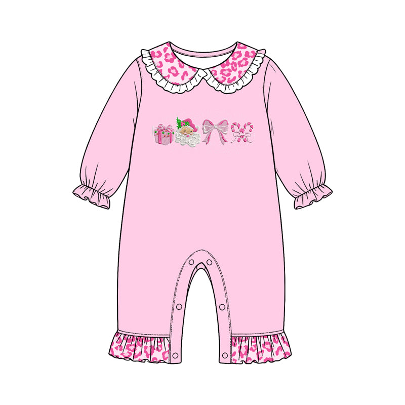 (Preorder new) No moq Baby Girls milk silk Christmas leopard print Ruffled Collar long sleeve sets dress romper