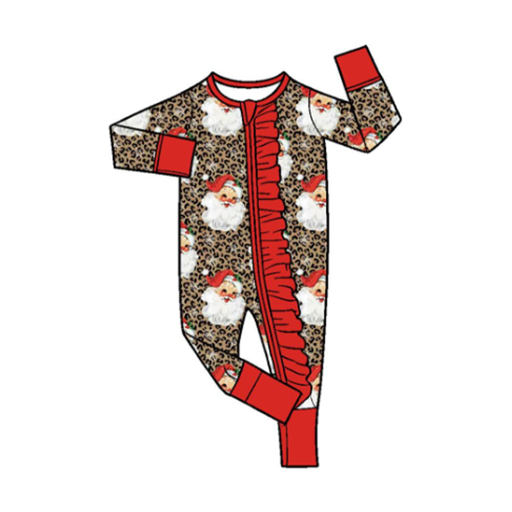 (Preorder new) No moq baby Boys Santa Claus Leopard Long Sleeve Matching Pajamas Set Romper Dress