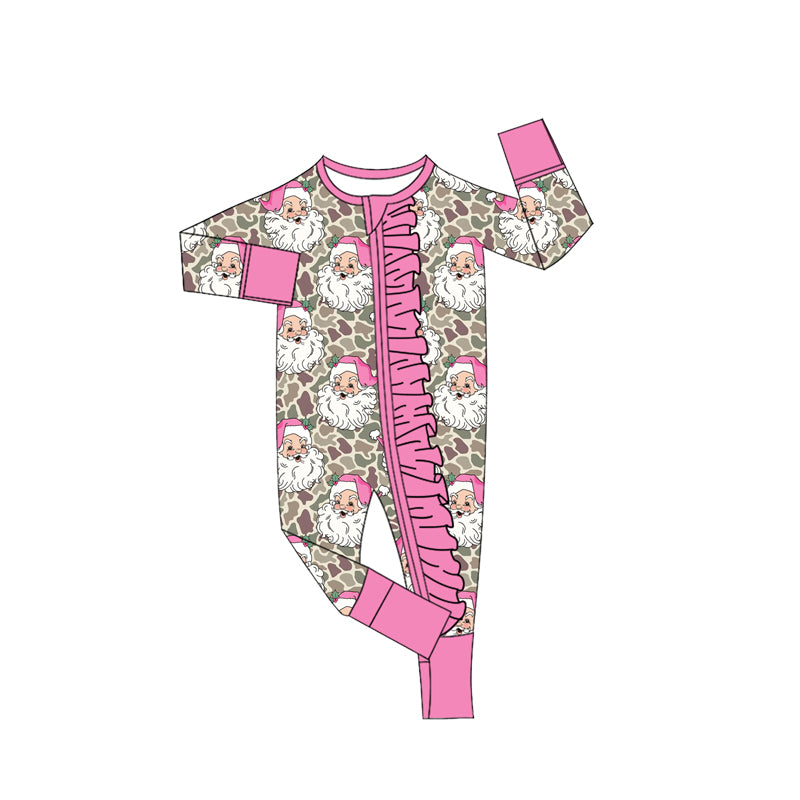 (Preorder new) No moq Baby Girls Khaki Camo Santa Button Top Pant Christmas Pajamas Set Fall Winter Sleepwear Outfit Rompers