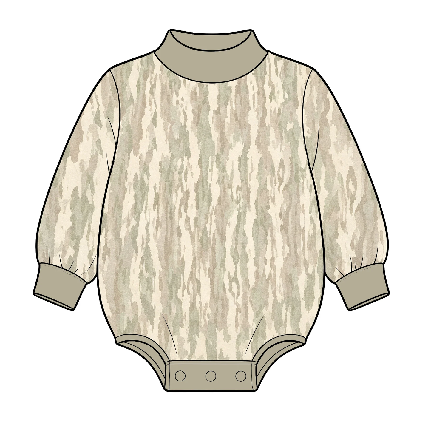 (Preorder new) No moq LR3306 Yoga Baby Boys High Neck Camo Long Sleeve Snap Crotch Bodysuit Fall Infant Romper