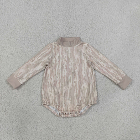 NEW RTS NO MOQ yoga fabric LR3306 Yoga Baby Boys High Neck Camo Long Sleeve Snap Crotch Fall Romper