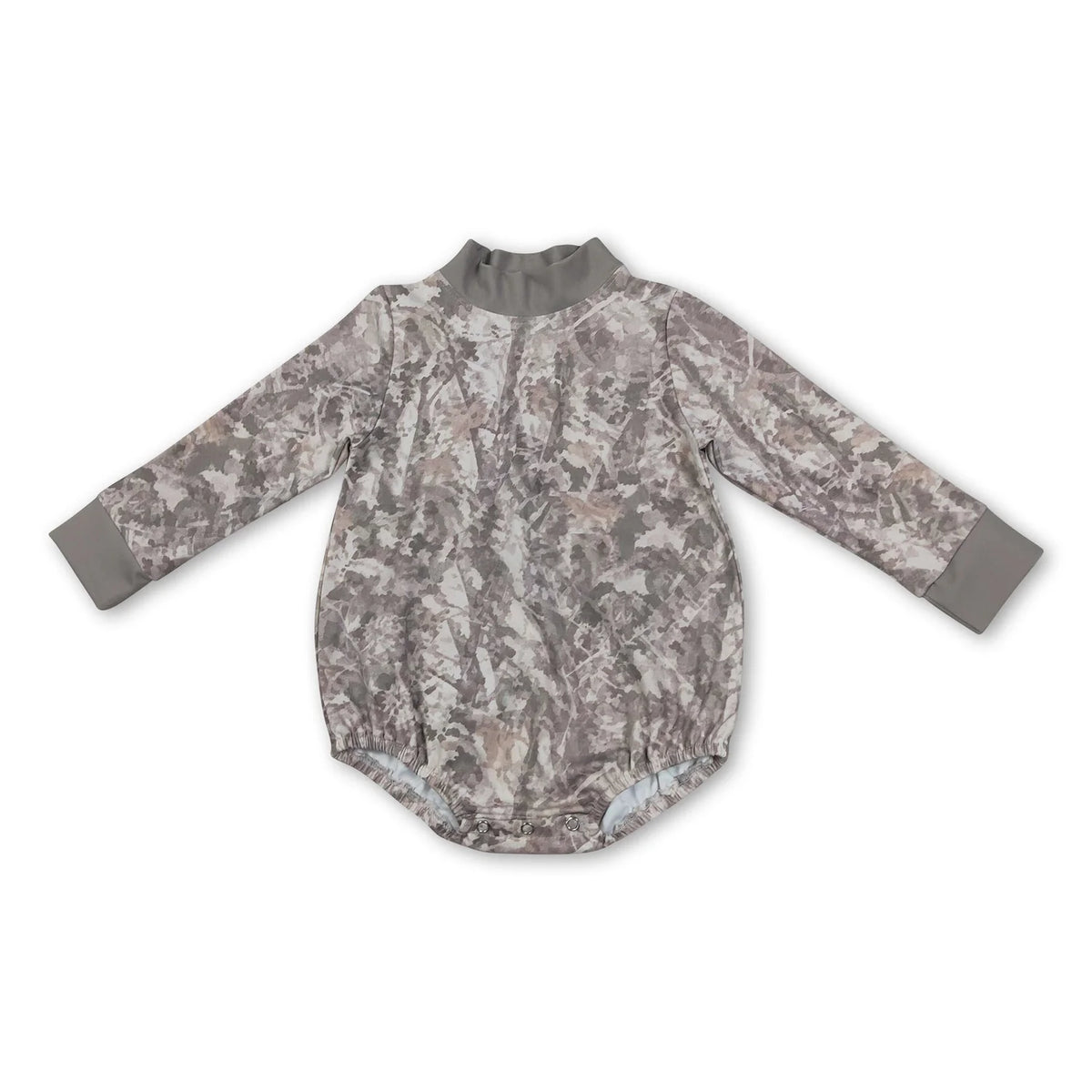 RTS NO MOQ Sibling yoga fabric High Neck Baby Boys Camo Print Long Sleeve Casual Bubble Romper