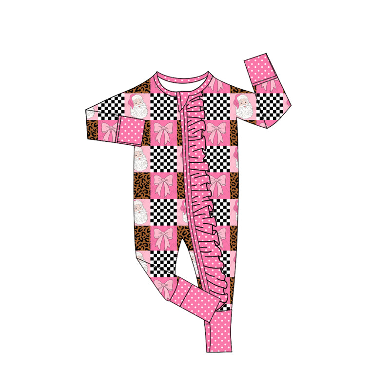 (Preorder new) No moq Adult To Match Kids Bows Santa Checked Pocket Button Top Pant Christmas Pajamas Sets Rompers Sleep Gown