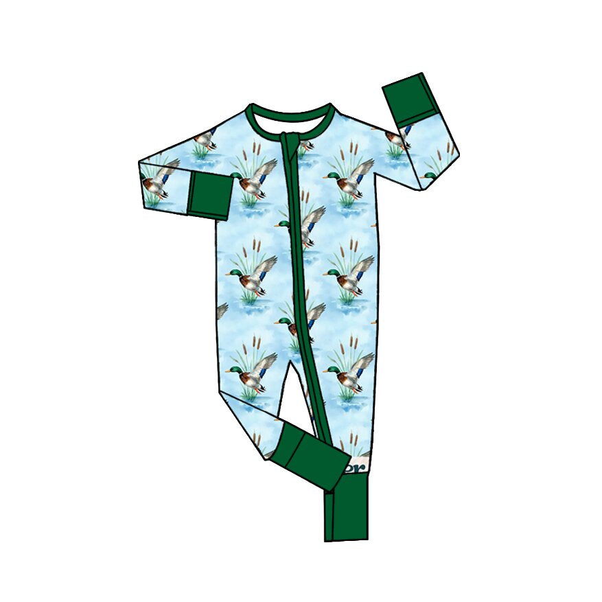 (Preorder new) No moq Baby Boys Ducks Plaid Long Sleeve Matching Pajamas Set Romper Blankets
