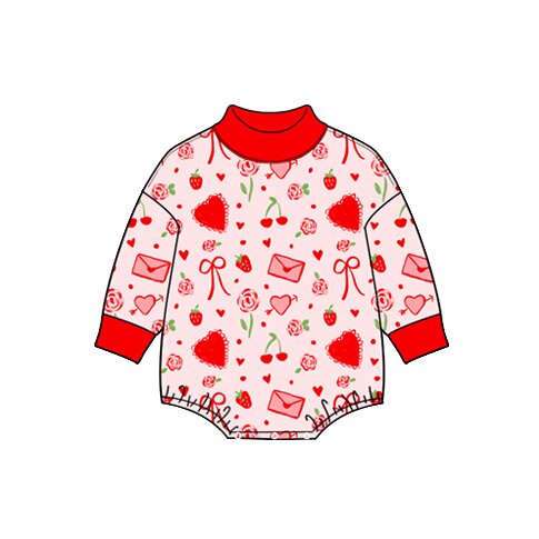 (Preorder new) No moq Baby Girls Valentines Long Sleeve Heart Strawberry Romper Holiday Outfit