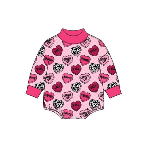 (Preorder new) No moq Baby Girls Valentines Long Sleeve Heart Strawberry Romper Holiday Outfit