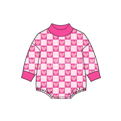 (Preorder new) No moq Baby Girls Valentines Long Sleeve Heart Strawberry Romper Holiday Outfit