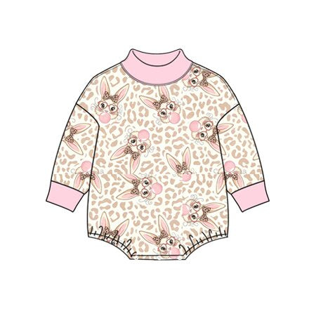 (Preorder new) No moq Baby Girls Long Sleeve Easter Print Bubble Romper Holiday Outfit