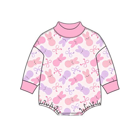 (Preorder new) No moq Baby Girls Long Sleeve Easter Print Bubble Romper Holiday Outfit