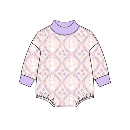 (Preorder new) No moq Baby Girls Long Sleeve Easter Print Bubble Romper Holiday Outfit