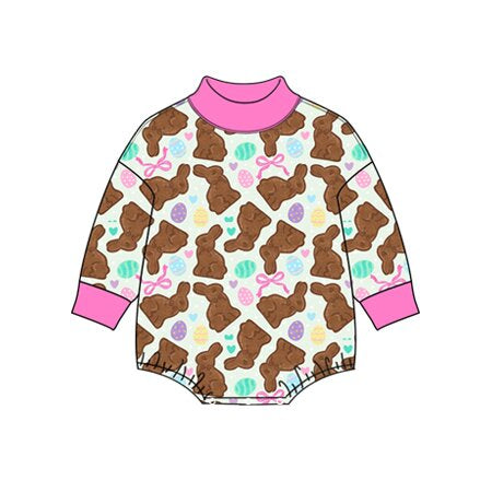 (Preorder new) No moq Baby Girls Long Sleeve Easter Print Bubble Romper Holiday Outfit
