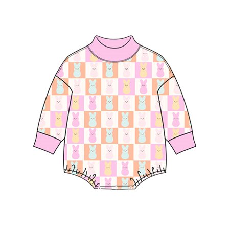 (Preorder new) No moq Baby Girls Long Sleeve Easter Print Bubble Romper Holiday Outfit