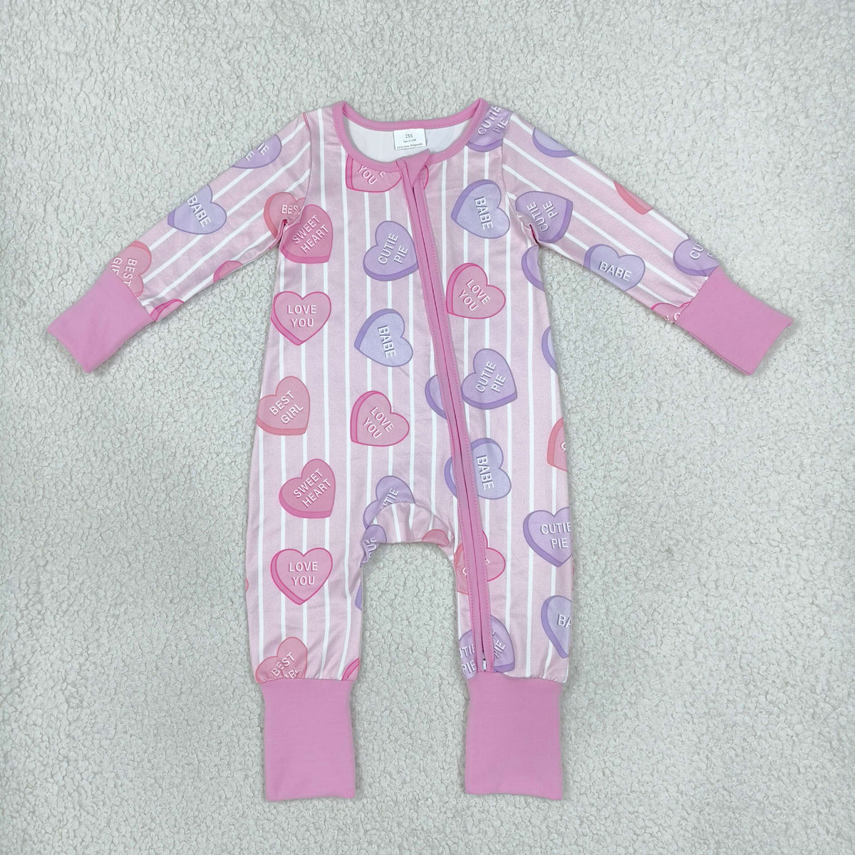 NEW RTS NO MOQ milk silk LR3325 Baby Girls Pink Stripe LOVE YOU Hearts Valentines Two Way Zip Convertible Rompers Cute Holiday Outfit