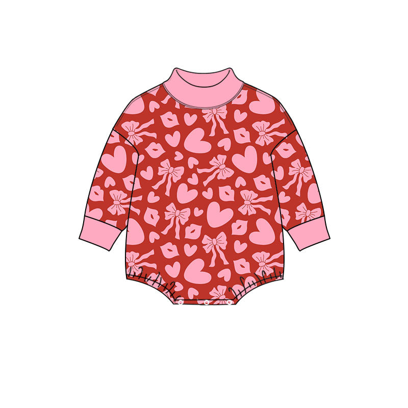 (Preorder new) No moq Adult To Match Kids Red Pink Heart Bow Valentines Day Print Clothing Romper Long Sleeve Dress High Neck Sweatshirt Wide Leg Pants Holiday Matching Outfit Set