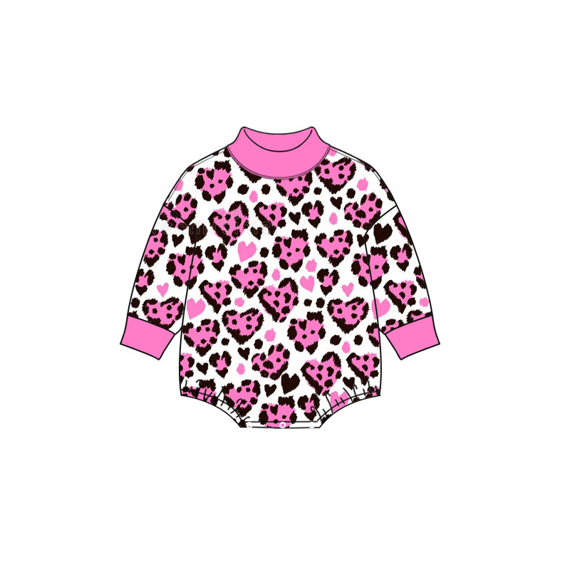(Preorder new) No moq Adult To Match Kids Pink Heart Leopard Print Mock Neck Long Sleeve Romper Sweatshirt Wide Leg Pants And Blanket Fall 4 Piece Clothes Set