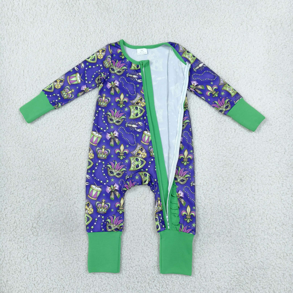 NEW RTS NO MOQ milk silk LR3334 Baby Girls Holiday Purple Long Sleeve Two Way Ruffle Zip Convertible Rompers