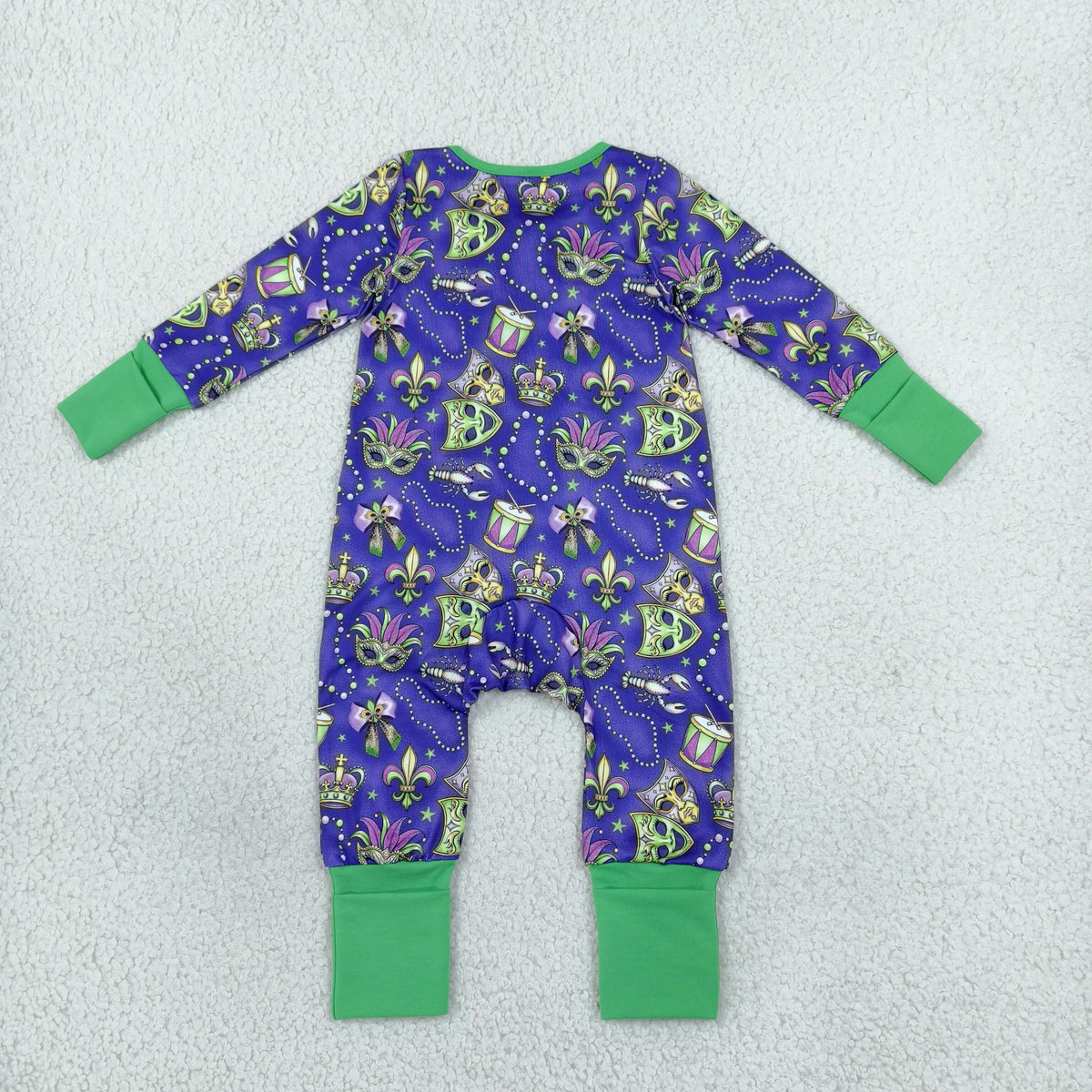 NEW RTS NO MOQ milk silk LR3334 Baby Girls Holiday Purple Long Sleeve Two Way Ruffle Zip Convertible Rompers