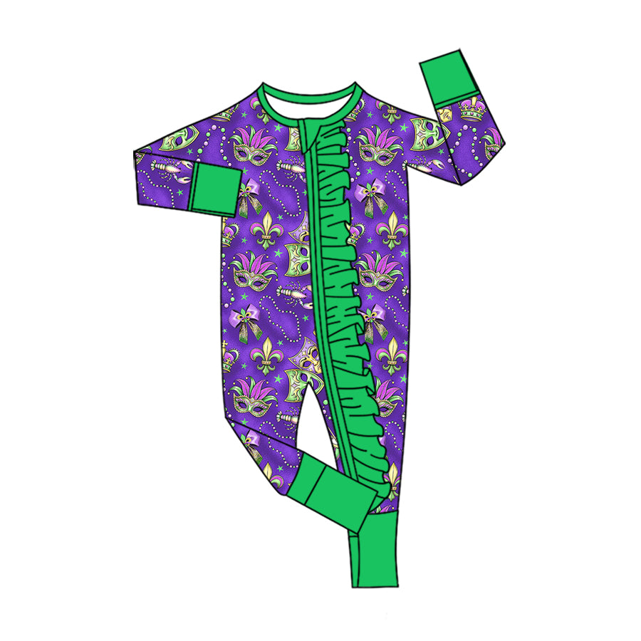 (Preorder new) No moq Baby Girls Print Long Sleeve Top Bow Pants Set And Baby Ruffle Zip Rompers