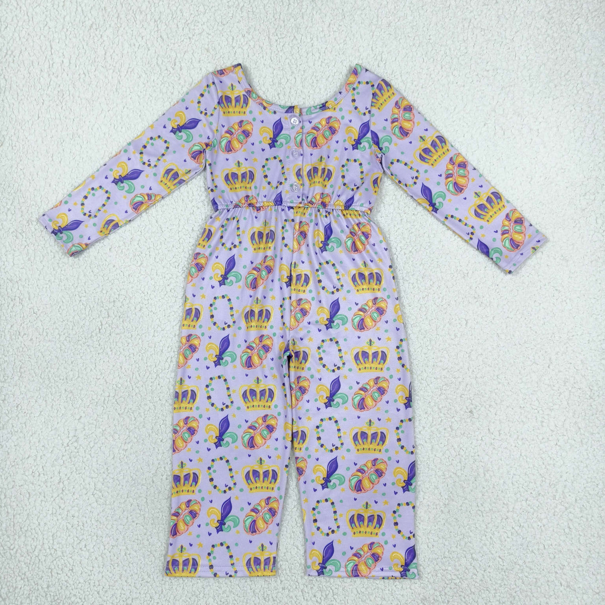 NEW RTS NO MOQ milk silk LR3339 Baby Girls Purple Long Sleeve Pockets Pant Jumpsuits