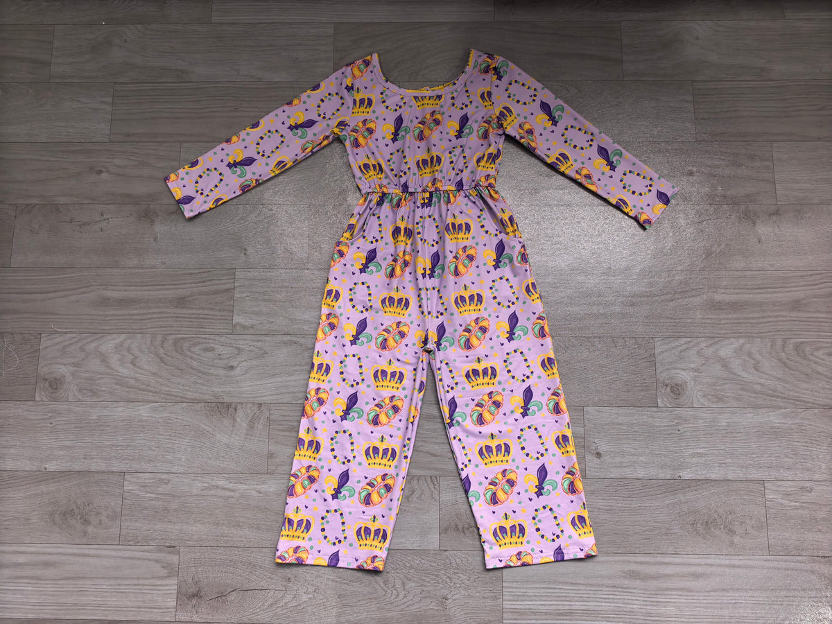 (Sample) No moq milk silk LR3339 Baby Girls Purple Long Sleeve Pockets Jumpsuits