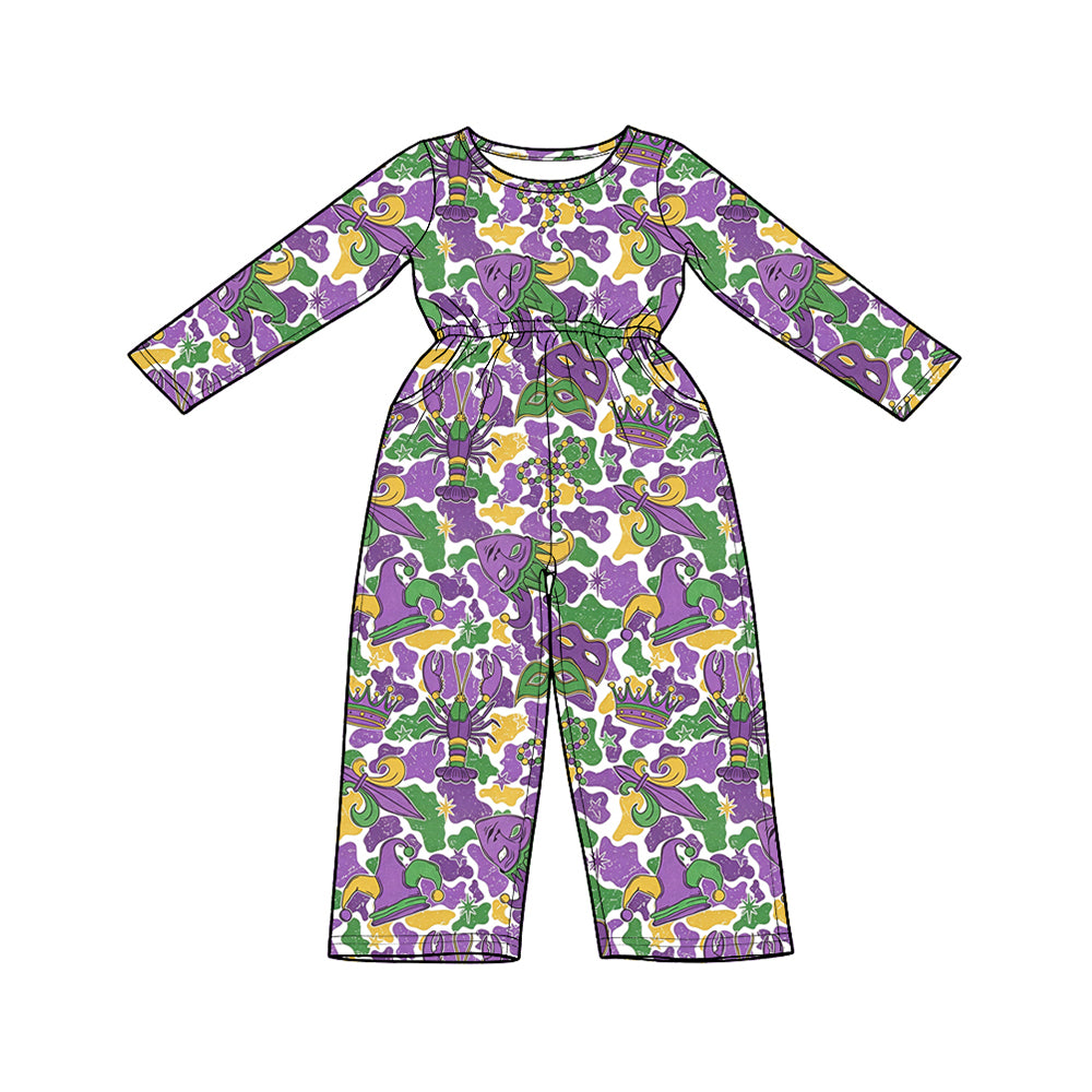(Preorder new) No moq cotton Baby Girls Long Sleeve Print Jumpsuit And Girls Ruffled Top Wide Leg Pants Set