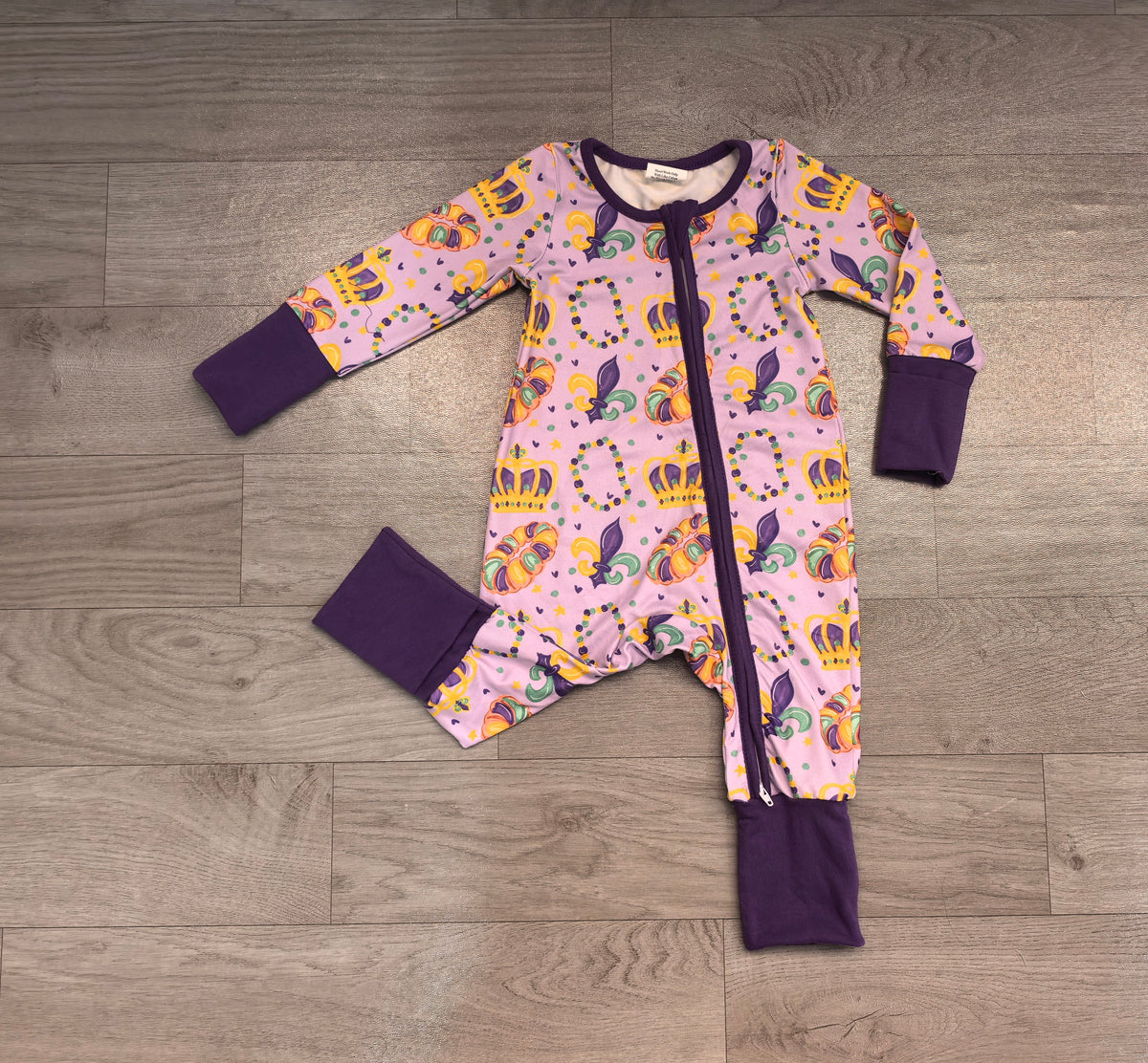 (Sample) No moq milk silk LR3341 Baby Holiday Purple Long Sleeve Two Way Zip Convertible Rompers